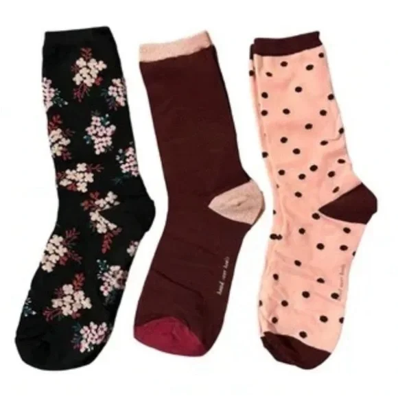 Kate Spade Crew Sock Set Pink/Maroon/Black New in Box - Picture 4 of 4